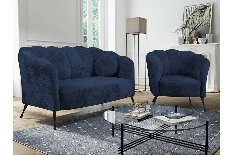 3:n ist Sohvaryhmä Naspur - Sametti/Sininen/Musta Kromi - Huonekalut - Sohva - Sohvaryhmä