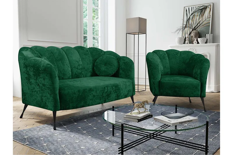 3:n ist Sohvaryhmä Naspur - Sametti/Vihreä/Musta Kromi - Huonekalut - Sohva - Sohvaryhmä