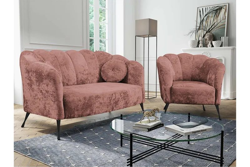 3:n ist Sohvaryhmä Naspur - Sametti/V.punainen/Musta Kromi - Huonekalut - Sohva - Sohvaryhmä