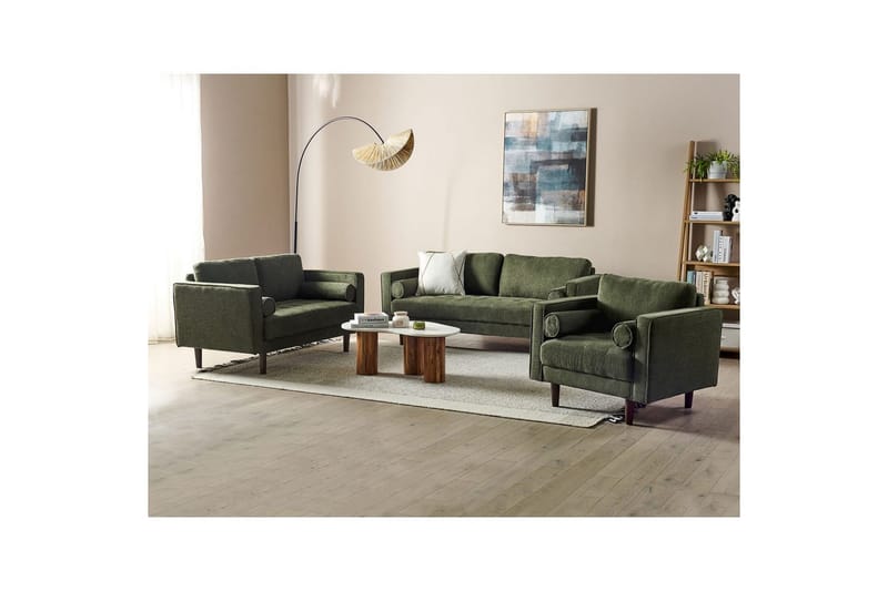 6-sits Soffgrupp Beliani Nurmo Beige/mörkt trä Green||Dark colored wood - Huonekalut - Sohva - Sohvaryhmä