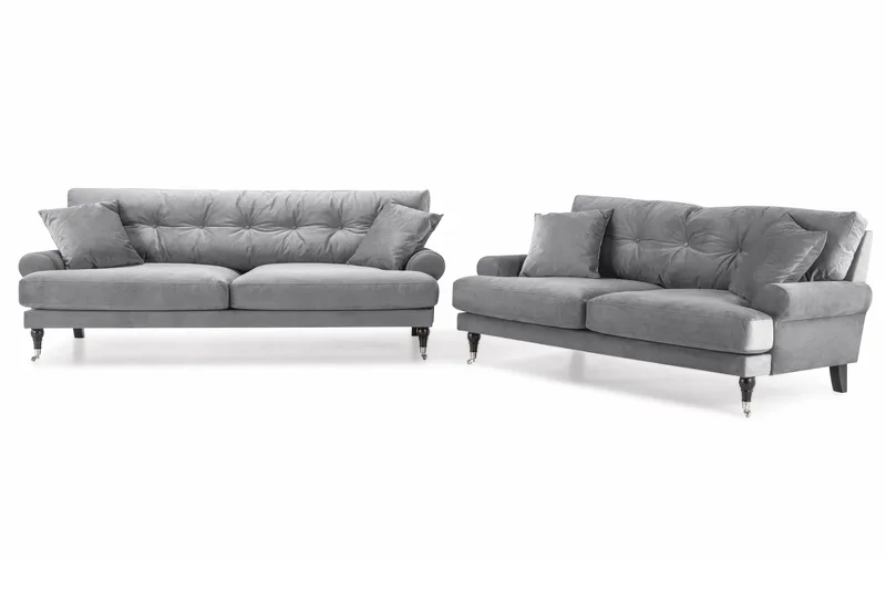 Andrew 3-istuttava Samettisohva, Vaaleanharmaa