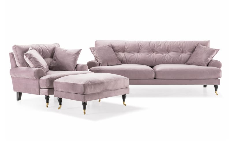 Andrew Sohvaryhmä 3-istuttava Sohva + Nojatuoli + Rahi Sametilla - Violetti - Huonekalut - Sohva - Sohvaryhmä - Howard-sohvaryhmä