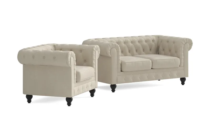 Chesterfield Lyx Sohvaryhmä 2-istuttava+nojatuoli - Beige - Huonekalut - Sohva - Sohvaryhmä - Chesterfield sohvaryhmä