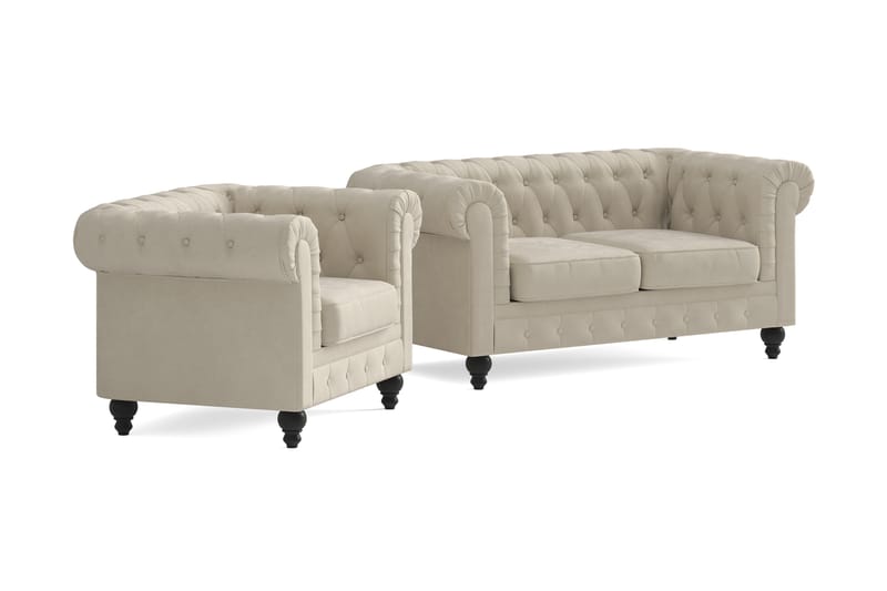 Chesterfield Lyx Sohvaryhmä 2-istuttava+nojatuoli - Beige - Huonekalut - Sohva - Sohvaryhmä - Chesterfield sohvaryhmä