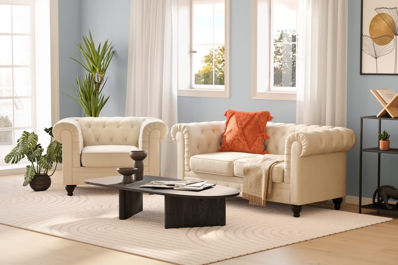 Chesterfield Lyx Sohvaryhmä 2-istuttava+nojatuoli - Beige - Huonekalut - Sohva - Sohvaryhmä - Chesterfield sohvaryhmä