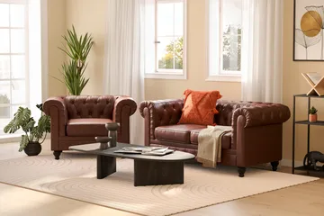 Chesterfield Lyx Sohvaryhmä 2-istuttava+nojatuoli - Ruskea - Huonekalut - Sohva - Sohvaryhmä - Chesterfield sohvaryhmä