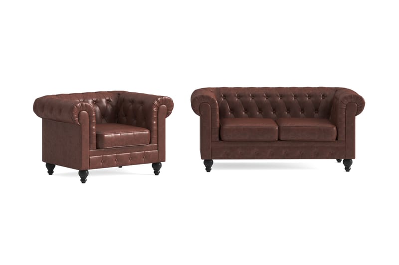 Chesterfield Lyx Sohvaryhmä 2-istuttava+nojatuoli - Ruskea - Huonekalut - Sohva - Sohvaryhmä - Chesterfield sohvaryhmä