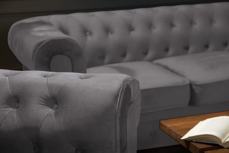 Chesterfield Lyx Sohvaryhmä 2-istuttava+nojatuoli sametti - Tummanharmaa - Huonekalut - Sohva - Sohvaryhmä - Chesterfield sohvaryhmä