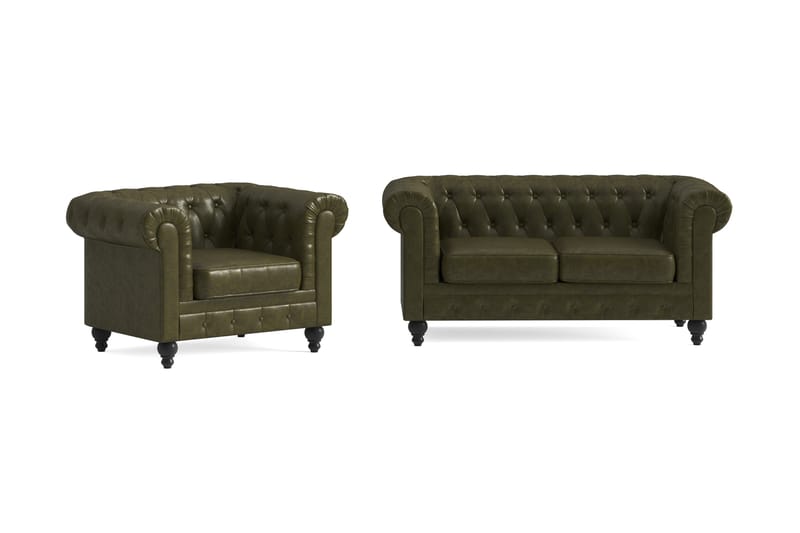 Chesterfield Lyx Sohvaryhmä 2-istuttava+nojatuoli - Vihreä - Huonekalut - Sohva - Sohvaryhmä - Chesterfield sohvaryhmä
