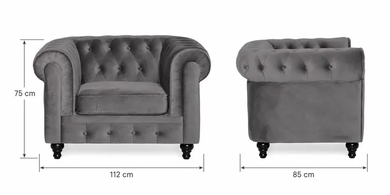 Chesterfield Lyx sohvaryhmä 3+2+1, sametti - Harmaa - Huonekalut - Sohva - Sohvaryhmä - Chesterfield sohvaryhmä