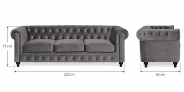 Chesterfield Lyx sohvaryhmä 3+2+1, sametti - Harmaa - Huonekalut - Sohva - Sohvaryhmä - Chesterfield sohvaryhmä