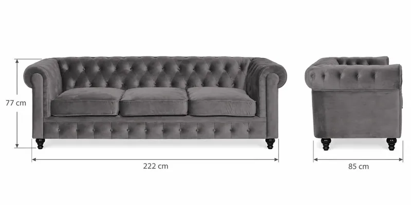 Chesterfield Lyx sohvaryhmä 3+2+1, sametti - Harmaa - Huonekalut - Sohva - Sohvaryhmä - Chesterfield sohvaryhmä