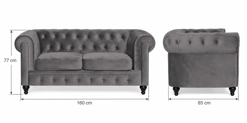 Chesterfield Lyx sohvaryhmä 3+2+1, sametti - Harmaa - Huonekalut - Sohva - Sohvaryhmä - Chesterfield sohvaryhmä