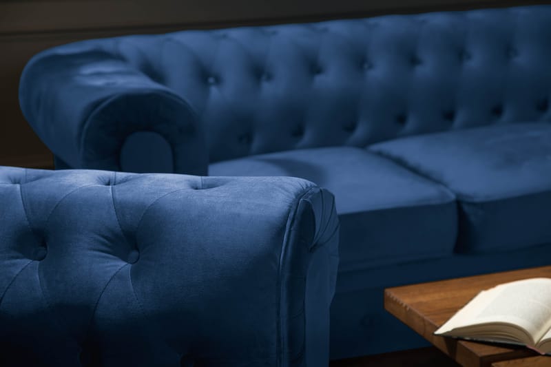 Chesterfield Lyx Sohvaryhmä 3+2+1 sametista - Sininen - Huonekalut - Sohva - Sohvaryhmä - Chesterfield sohvaryhmä