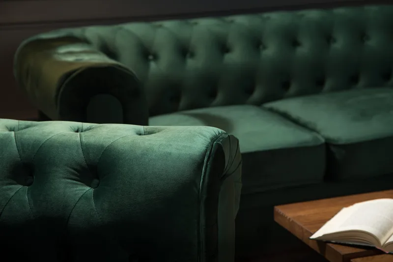 Chesterfield Lyx Sohvaryhmä 3+2+1 sametista - Vihreä - Huonekalut - Sohva - Sohvaryhmä - Chesterfield sohvaryhmä