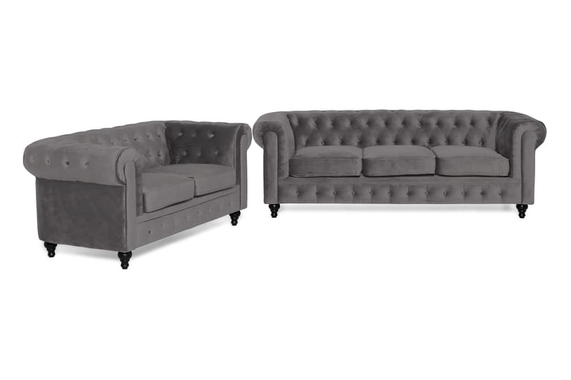 Chesterfield Lyx Sohvaryhmä 3+2 sametista - Tummanharmaa - Huonekalut - Sohva - Sohvaryhmä - Chesterfield sohvaryhmä