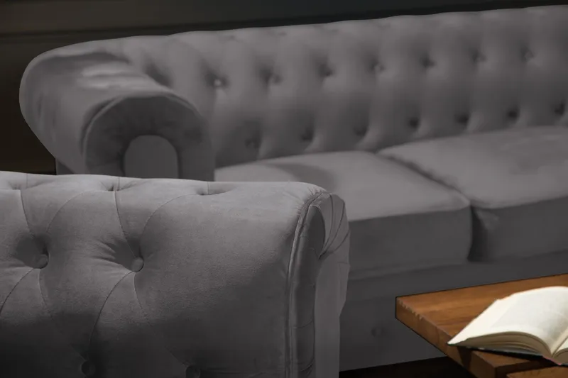 Chesterfield Lyx Sohvaryhmä 3+2 sametista - Tummanharmaa - Huonekalut - Sohva - Sohvaryhmä - Chesterfield sohvaryhmä