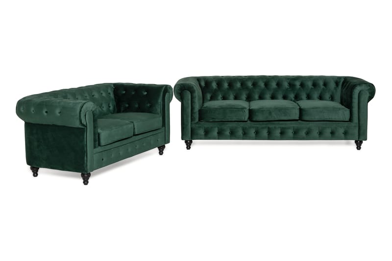 Chesterfield Lyx Sohvaryhmä 3+2 sametista - Tummanvihreä - Huonekalut - Sohva - Sohvaryhmä - Chesterfield sohvaryhmä