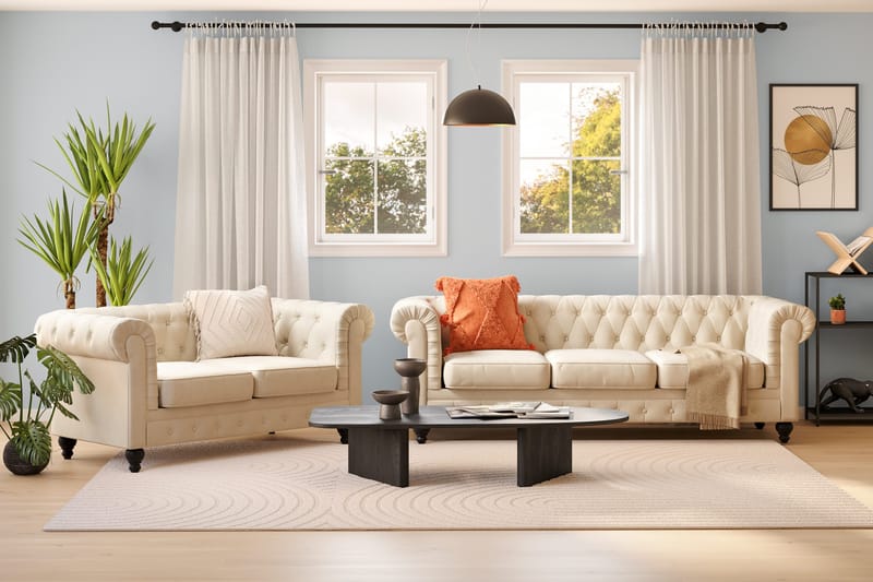 Chesterfield Lyx Sohvaryhmä 3-istuttava + 2-istuttava - Beige - Huonekalut - Sohva - Sohvaryhmä - Chesterfield sohvaryhmä