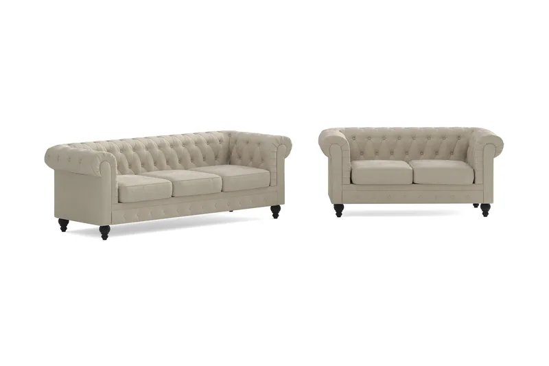 Chesterfield Lyx Sohvaryhmä 3-istuttava + 2-istuttava - Beige - Huonekalut - Sohva - Sohvaryhmä - Chesterfield sohvaryhmä
