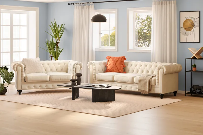Chesterfield Lyx Sohvaryhmä 3-istuttava + 2-istuttava - Beige - Huonekalut - Sohva - Sohvaryhmä - Chesterfield sohvaryhmä
