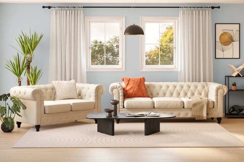 Chesterfield Lyx Sohvaryhmä 3-istuttava+2-istuttava - Beige - Huonekalut - Sohva - Sohvaryhmä - Chesterfield sohvaryhmä