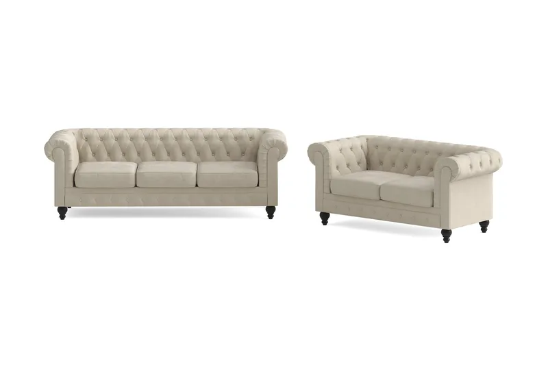 Chesterfield Lyx Sohvaryhmä 3-istuttava + 2-istuttava, Beige