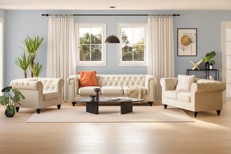 Chesterfield Lyx Sohvaryhmä 3-istuttava+2-istuttava+nojatuoli - Beige - Huonekalut - Sohva - Sohvaryhmä - Sohvaryhmä 3 2 1