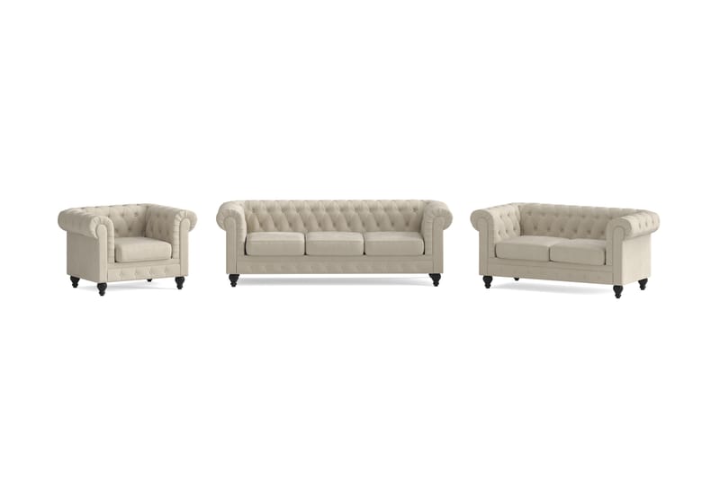 Chesterfield Lyx Sohvaryhmä 3-istuttava+2-istuttava+nojatuoli - Beige - Huonekalut - Sohva - Sohvaryhmä - Chesterfield sohvaryhmä