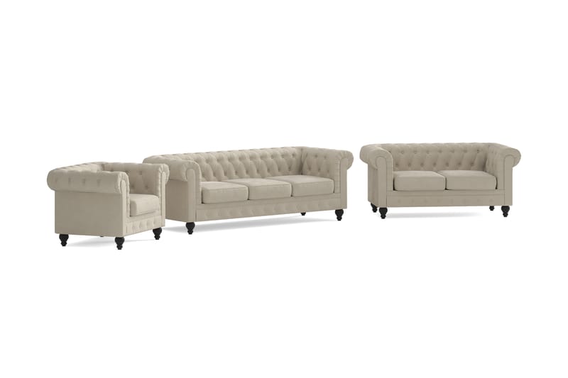 Chesterfield Lyx Sohvaryhmä 3-istuttava+2-istuttava+nojatuoli - Beige - Huonekalut - Sohva - Sohvaryhmä - Chesterfield sohvaryhmä