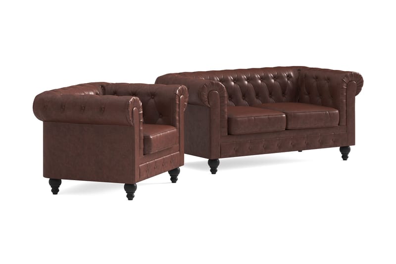 Chesterfield Lyx Sohvaryhmä 2-istuttava+nojatuoli - Ruskea - Huonekalut - Sohva - Sohvaryhmä - Chesterfield sohvaryhmä