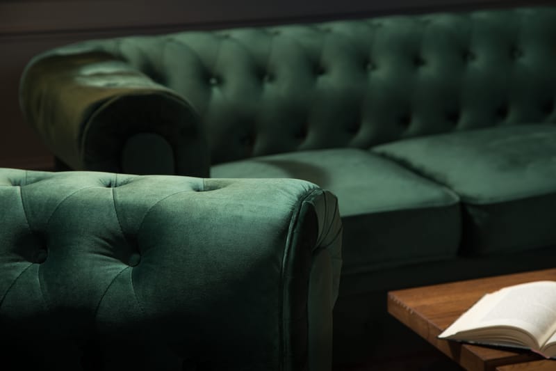 Chesterfield Lyx Sohvaryhmä 2-istuttava+nojatuoli sametti - Tummanvihreä - Huonekalut - Sohva - Sohvaryhmä - Chesterfield sohvaryhmä