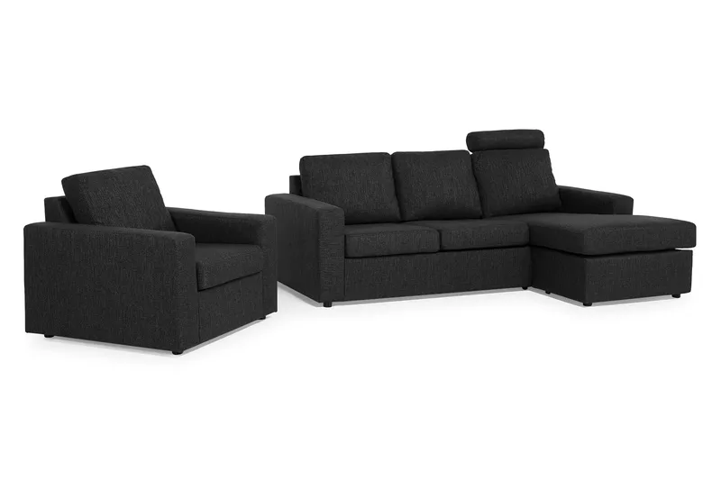 Crazy Sohvaryhmä 3-istuttava Käännettävä L-muotoinen Divaanisohva + Nojatuoli Kankaalla - Antrasiitti - Huonekalut - Sohva - Sohvaryhmä
