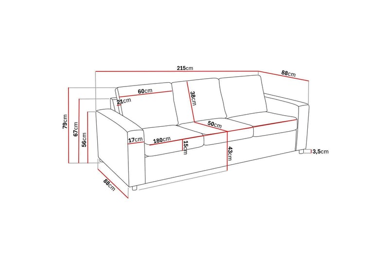 Crazy Sohvaryhmä 3-istuttava Sohva + Nojatuoli Kankaalla - Antrasiitti - Huonekalut - Sohva - Sohvaryhmä