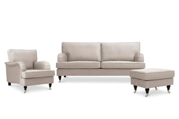 Howard Classic -sohvaryhmä, 3-istuttava sohva, nojatuoli sekä rahi sametissa - Beige - Huonekalut - Sohva - Sohvaryhmä
