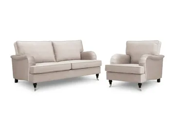 Howard Classic -sohvaryhmä, 3-istuttava sohva ja nojatuoli sametissa - Beige - Huonekalut - Sohva - Sohvaryhmä