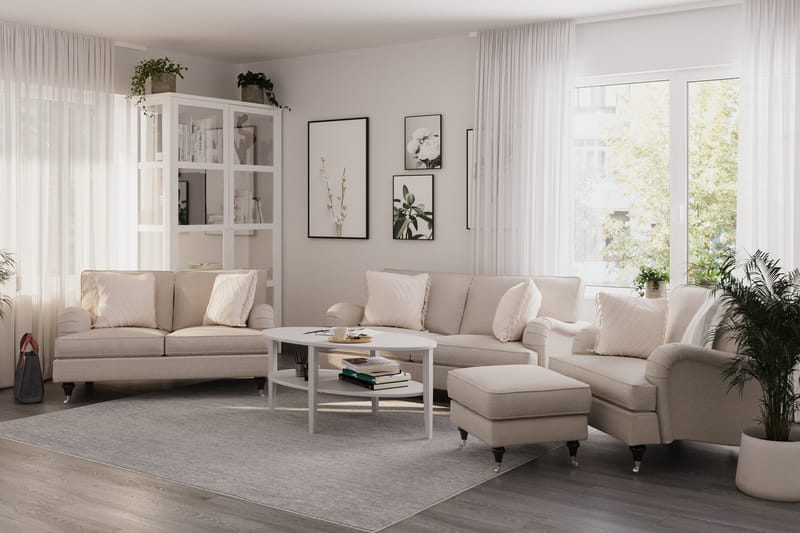Howard Classic Sohvaryhmä 2-istuttava + Pieni 2-istuttava Sohva + Nojatuoli + Rahi Kankaalla - Beige - Huonekalut - Sohva - Sohvaryhmä