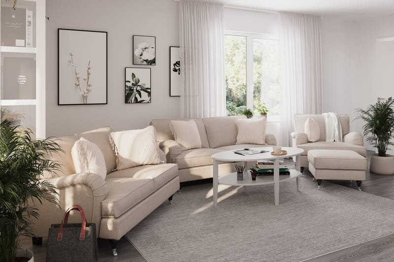 Howard Classic Sohvaryhmä 2-istuttava + Pieni 2-istuttava Sohva + Nojatuoli + Rahi Kankaalla - Beige - Huonekalut - Sohva - Sohvaryhmä
