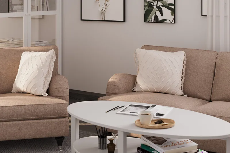 Howard Classic Sohvaryhmä 2-istuttava + Pieni 2-istuttava Sohva + Nojatuoli + Rahi Kankaalla - Tummabeige - Huonekalut - Sohva - Sohvaryhmä - Howard-sohvaryhmä