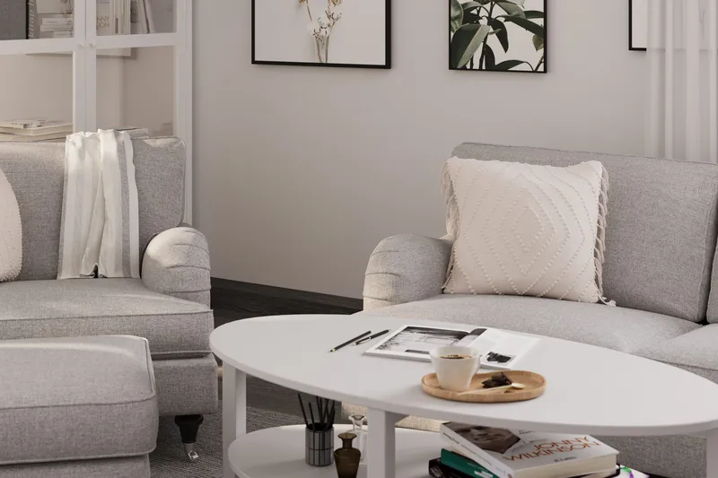 Howard Classic Sohvaryhmä 2-istuttava Kaareva Sohva + Nojatuoli + Rahi Kankaalla - Harmaa - Huonekalut - Sohva - Sohvaryhmä - Howard-sohvaryhmä