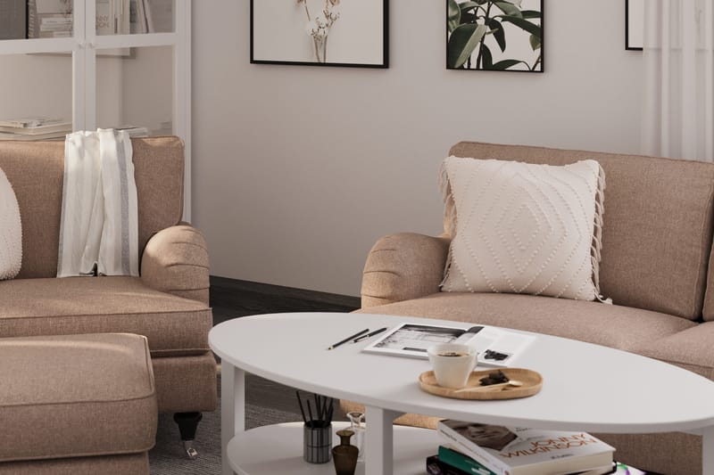 Howard Classic Sohvaryhmä 2-istuttava Kaareva Sohva + Nojatuoli + Rahi Kankaalla - Tummabeige - Huonekalut - Sohva - Sohvaryhmä - Howard-sohvaryhmä