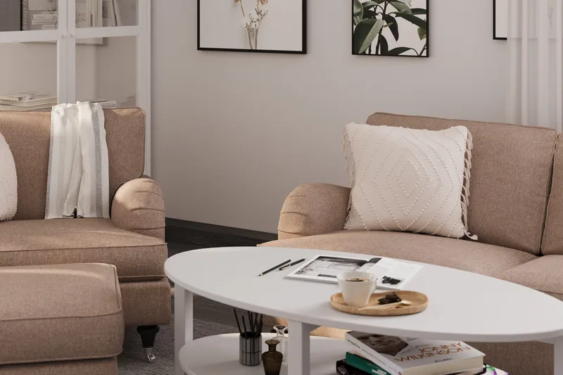 Howard Classic Sohvaryhmä 2-istuttava Sohva + Nojatuoli + Rahi Kankaalla - Tummabeige - Huonekalut - Sohva - Sohvaryhmä - Howard-sohvaryhmä