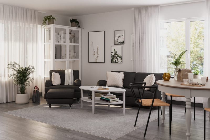 Howard Classic Sohvaryhmä 2-istuttava Sohva + Nojatuoli + Rahi Kankaalla - Tummanharmaa - Huonekalut - Sohva - Sohvaryhmä - Howard-sohvaryhmä