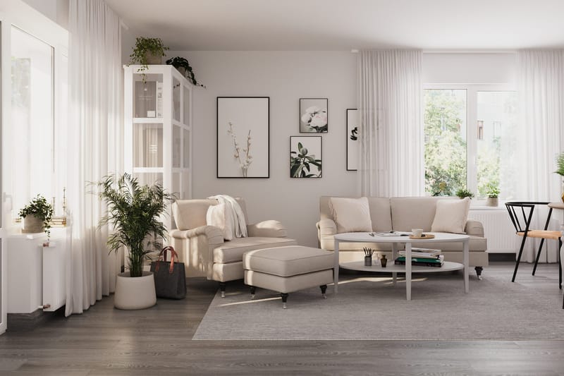 Howard Classic Sohvaryhmä 2-istuttava Sohva + Nojatuoli + Rahi Kankaalla - Beige - Huonekalut - Sohva - Sohvaryhmä