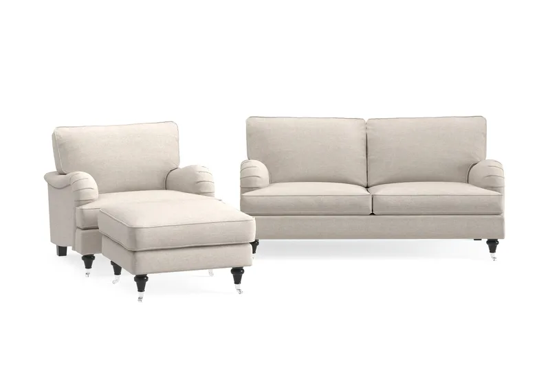 Howard Classic Sohvaryhmä 2-istuttava Sohva + Nojatuoli + Rahi Kankaalla, Beige