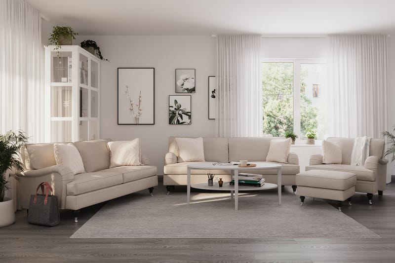 Howard Classic Sohvaryhmä 3-istuttava + 2-istuttava Sohva + Nojatuoli Kankaalla - Beige - Huonekalut - Sohva - Sohvaryhmä