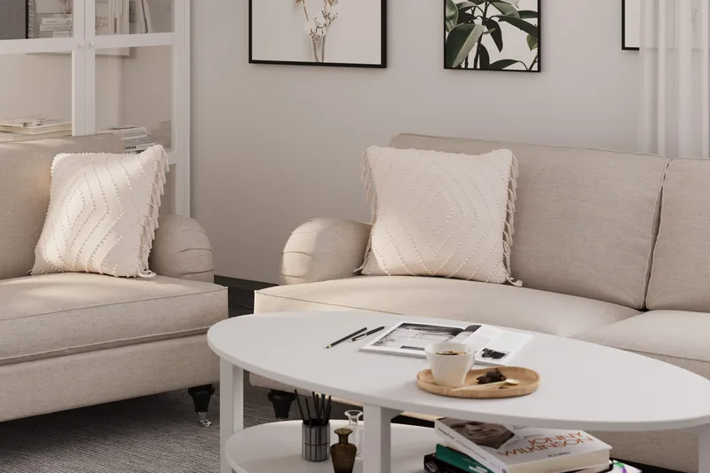 Howard Classic Sohvaryhmä 3-istuttava + 2-istuttava Sohva + Nojatuoli Kankaalla - Beige - Huonekalut - Sohva - Sohvaryhmä - Howard-sohvaryhmä