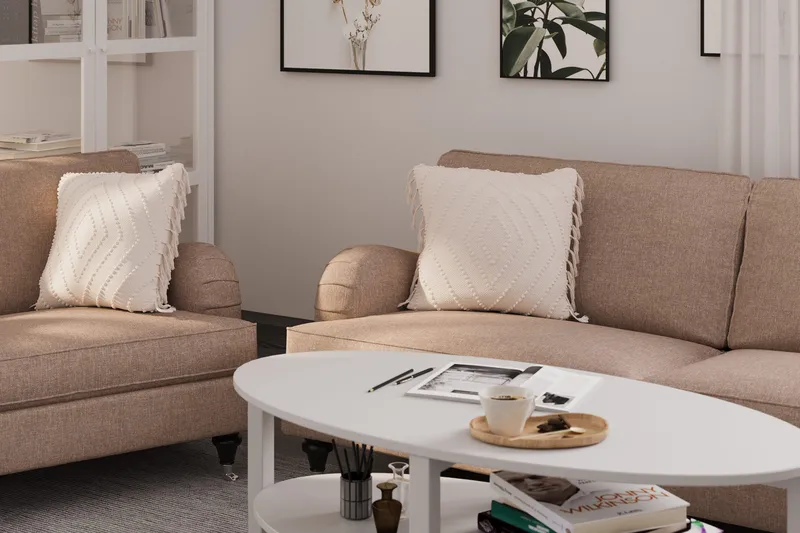 Howard Classic Sohvaryhmä 3-istuttava + 2-istuttava Sohva + Nojatuoli Kankaalla - Tummabeige - Huonekalut - Sohva - Sohvaryhmä - Howard-sohvaryhmä