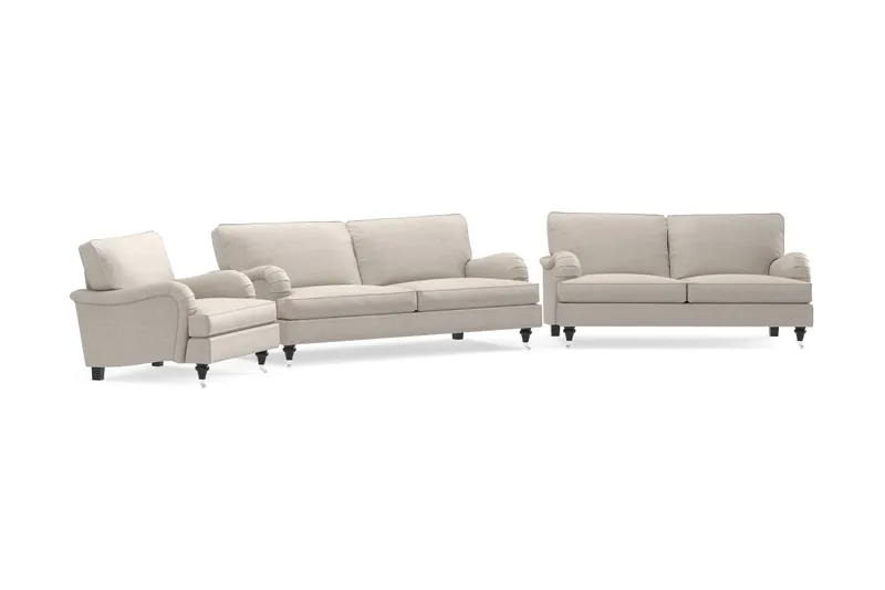 Howard Classic Sohvaryhmä 3-istuttava + 2-istuttava Sohva + Nojatuoli Kankaalla - Beige - Huonekalut - Sohva - Sohvaryhmä - Howard-sohvaryhmä