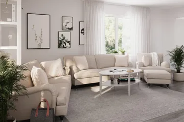 Howard Classic Sohvaryhmä 3-istuttava + 2-istuttava Sohva + Nojatuoli Kankaalla - Beige - Huonekalut - Sohva - Sohvaryhmä